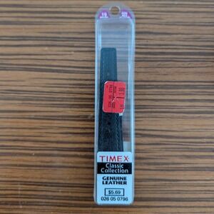 Vtg New Timex Classic Collection Black Genuine Leather Watch Strap 19mm Band